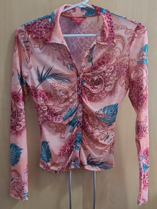 Guess Tops - GUESS LS Chemise Berrie Shirt - Sun Florid Coastal Resort Long Sleeve Top